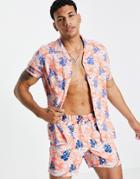Farah Oasis Print Shirt In Orange-pink