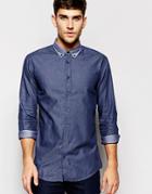 Boss Orange Shirt In Washed Twill Slim Fit - Navy