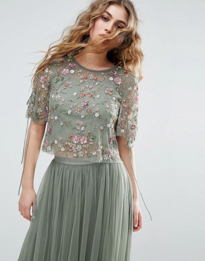 Needle And Thread Floral Embellished Top - Green