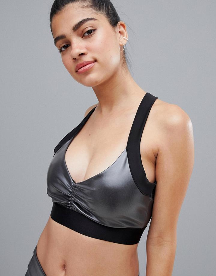 Kisaiya Wet Look Crop Top - Black