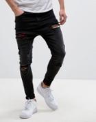 11 Degrees Super Skinny Jeans With Distressing In Black - Black