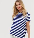 Asos Design Maternity Nursing Short Sleeve Smock Top With Button Front In Stripe-multi