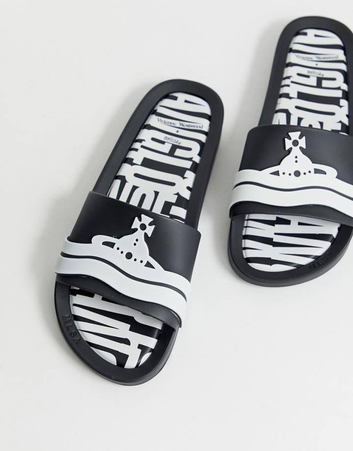 Vivienne Westwood For Melissa Contrast Logo Slides In Black