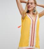 River Island Broidery Trim Tunic Beach Dress - Yellow