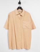 Asos Design Jersey Terry Beach Coordinating Short Sleeve Shirt In Sand-neutral