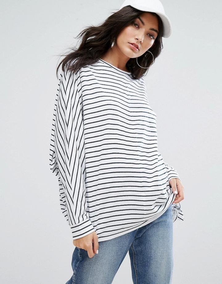Daisy Street Oversized Breton Stripe Top - White