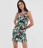 Fashion Union Tall Cami Dress With Lace Up Back In Floral-multi