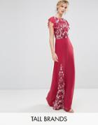 Maya Tall Embellished Maxi Dress With Fluted Sleeve - Red