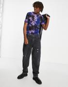 Asos Design Skinny T-shirt In Blue Tie Dye-blues