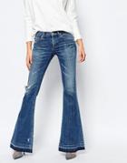 A-gold-e Madison Retro Distressed Flared Jeans With Raw Hem - Blue