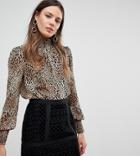 Y.a.s Tall High Neck Animal Print Blouse - Brown