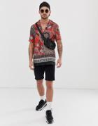 River Island Shirt With Tile Border Print In Rust - Orange