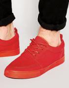 Asos Lace Up Sneakers In Red Canvas With Back Pull - Red
