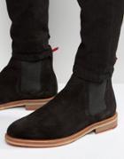 Asos Chelsea Boots In Black Suede With Red Back Pull - Black