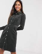 Esprit Corduroy Pocket Detail Button-through Mini Dress In Khaki Green