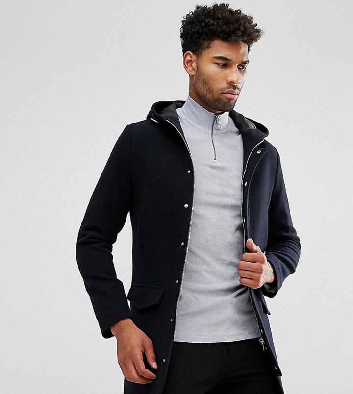 Noak Tall Wool Blend Parka - Navy