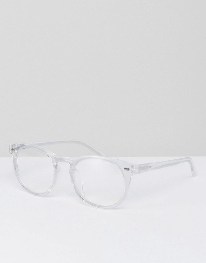 Asos Clear Lens Rounded Retro Glasses With Clear Frame - Clear