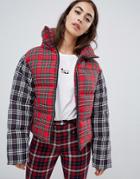 Asos Design Plaid Oversized Neck Padded Jacket - Multi