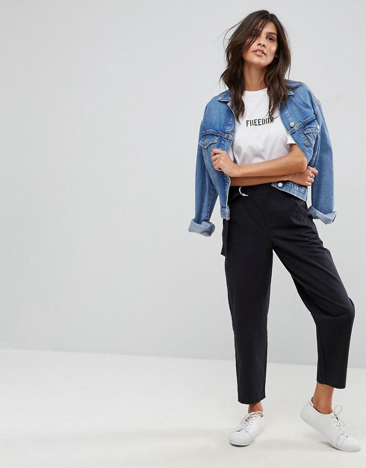 Asos Cropped Chino Pants With D-ring Belt - Navy