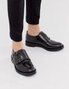 Base London Milligan Double Buckle Monk Shoes In Black Hi Shine - Black