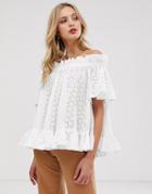 Asos Design Off Shoulder Top In Broderie-white