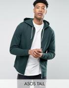 Asos Tall Zip Up Hoodie In Khaki - Green