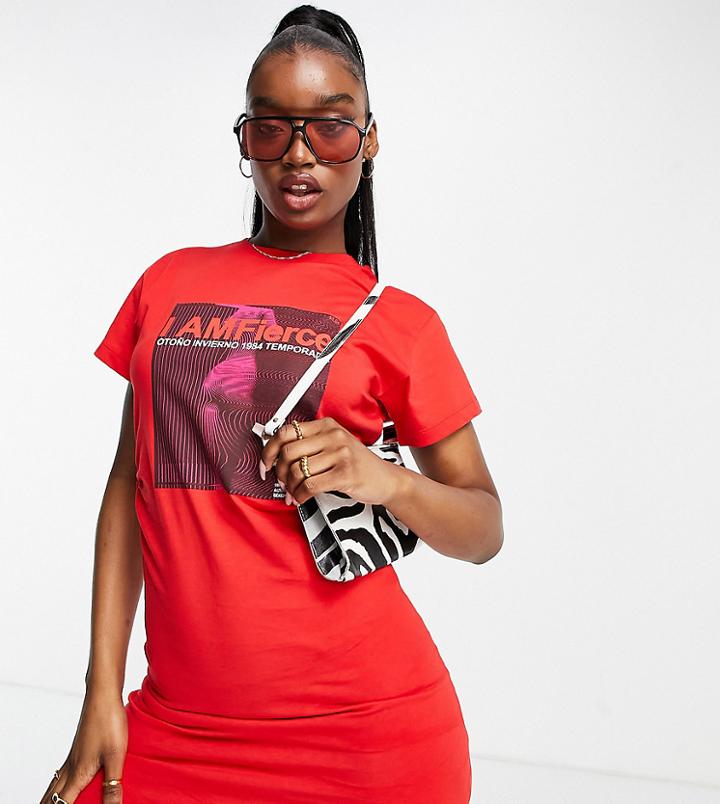 Asyou Cinched Waisted T-shirt Dress With Iamfierce Graphic In Red