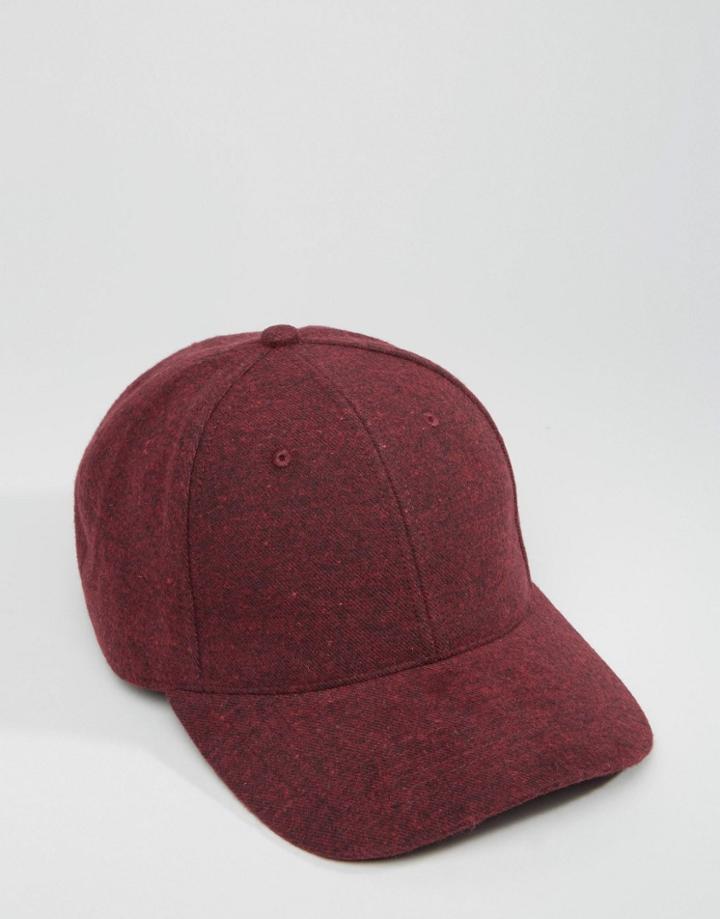 Asos Baseball Cap In Burgundy Melton - Red