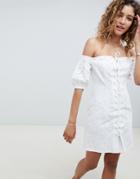 Asos Design Lace Up Broderie Off Shoulder Mini Sundress - White