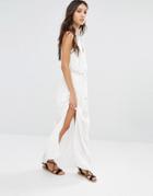 Vero Moda Embroidered Halter Neck Maxi Dress - White