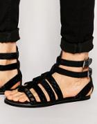 Asos Gladiator Sandals In Black Snakeskin Effect Leather With Studs - Black