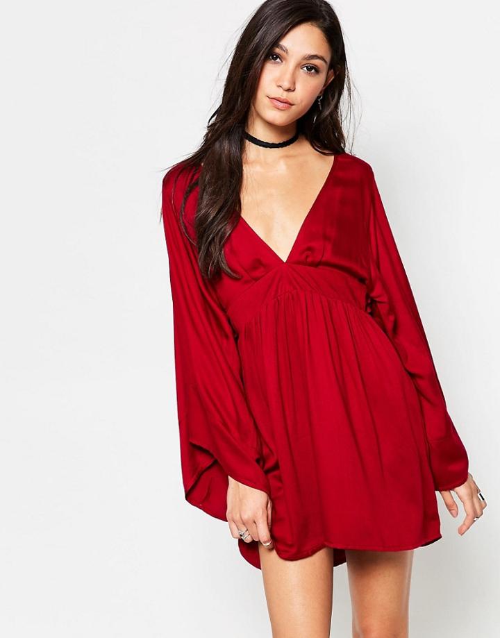 Motel Edma Dress With Flute Sleeves - Maroon