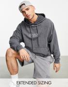 Asos Design Oversized Hoodie In Black Vintage Wash With Nyc Embroidery - Part Of A Set