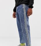 Collusion X005 Straight Leg Crop Jean With Side Stripe In Dark Snow Wash - Blue