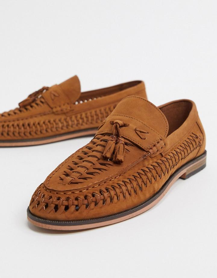 River Island Leather Woven Loafer In Brown