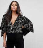 Flounce London Maternity Cape Top With Plunge Front In Crinkle Metallic Velvet - Multi