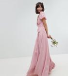 Tfnc Wrap Maxi Bridesmaid Dress With Tie Detail And Puff Sleeves - Pink