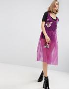 Asos Mesh Smock Midi Dress With Sequin Badges - Purple