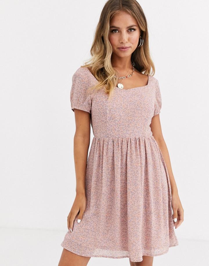 Daisy Street Mini Smock Dress With Tie Back Detail In Vintage Ditsy Floral