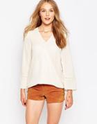 Inlfuence Long Sleeve Wrap Front Top - Cream