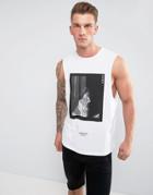 Asos Sleeveless T-shirt With Dropped Armhole And Photographic Print - White