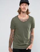 Asos T-shirt With Scoop Neck In Khaki - Green
