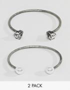Steve Madden 2 Piece Pearl And Stone Casted Open Cuff Bracelet - Silver