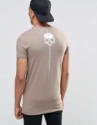 Asos Longline Muscle T-shirt With Skull Chest And Back Print - Fossil