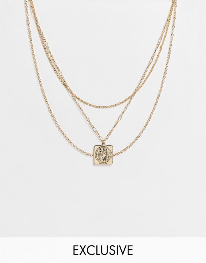 Reclaimed Vintage Inspired Unisex Multirow Necklace With St Christopher Charm In Gold