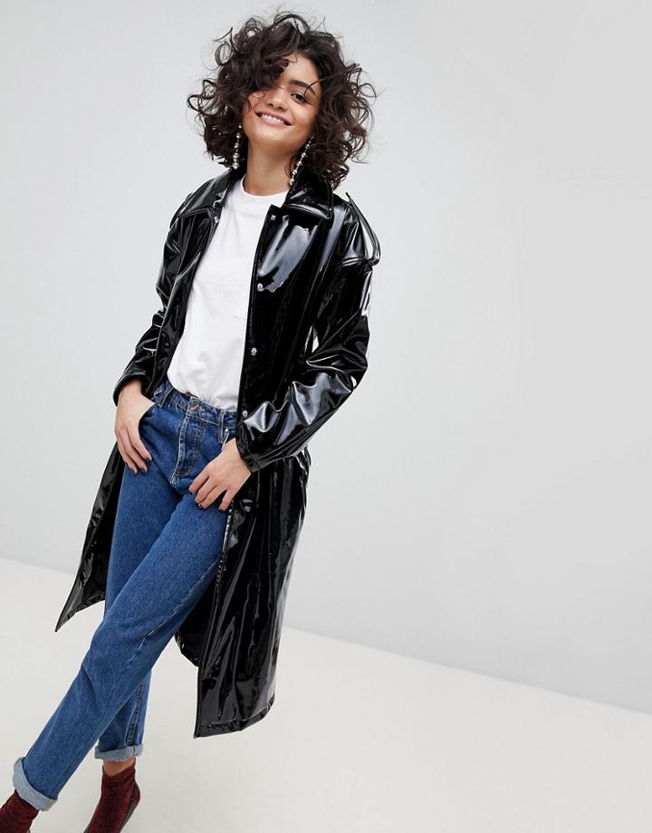 Mango Vinyl Trench Jacket - Blue