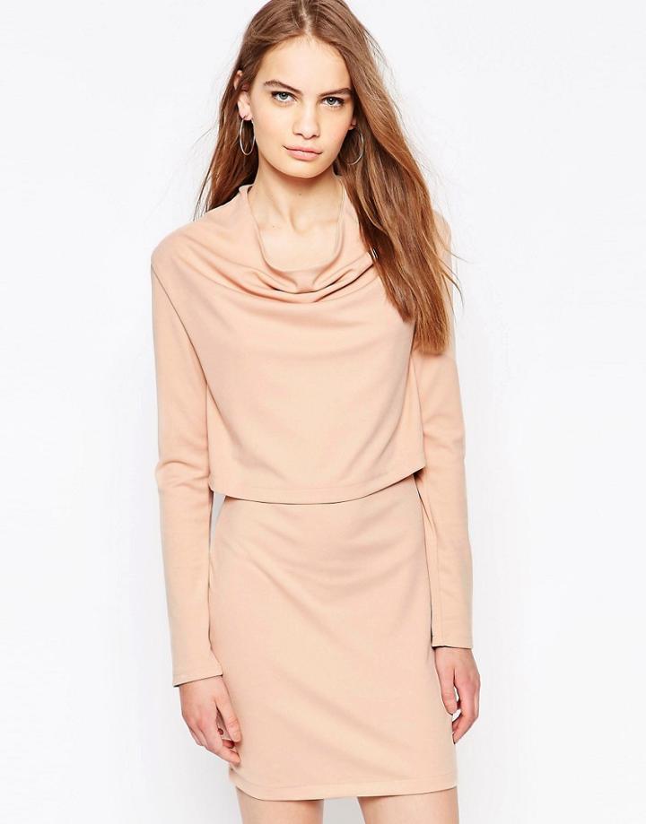 Daisy Street Double Layer Dress - Nude