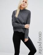 Asos Petite Denim Top With Pie Crust Collar In Washed Black Polka Dot - Black