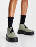 Asos Design Abuzz Lace Up Boots In Khaki-green