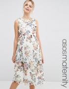 Asos Maternity Wrap Midi Dress In Floral Mesh - Multi